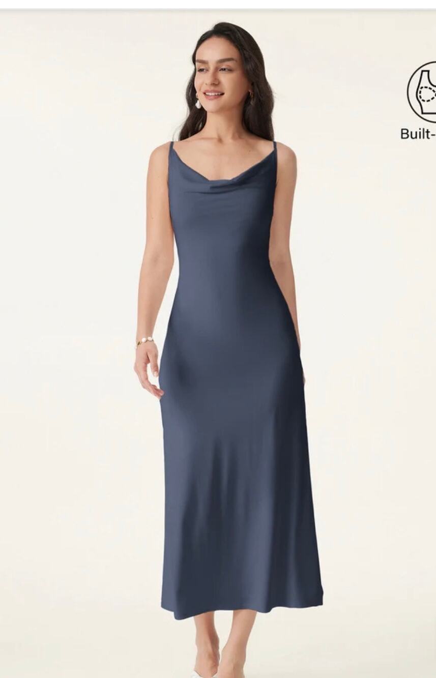 Brand New OGL Women's M Eco-SkinKiss® Effortless Vacay Cowl Neck Midi Bra Dress